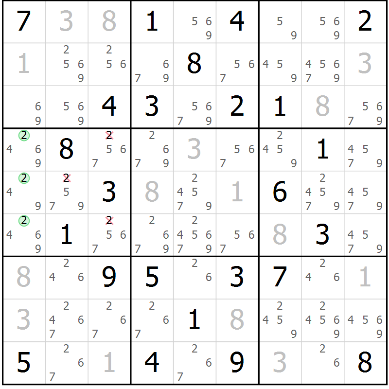Position des candidats pour la solution de la Gr 67 page 70 du magazine de sudoku Maestro n° 099