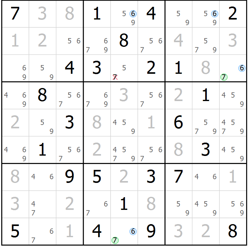 Position des candidats pour la solution de la Gr 67 page 70 du magazine de sudoku Maestro n° 099