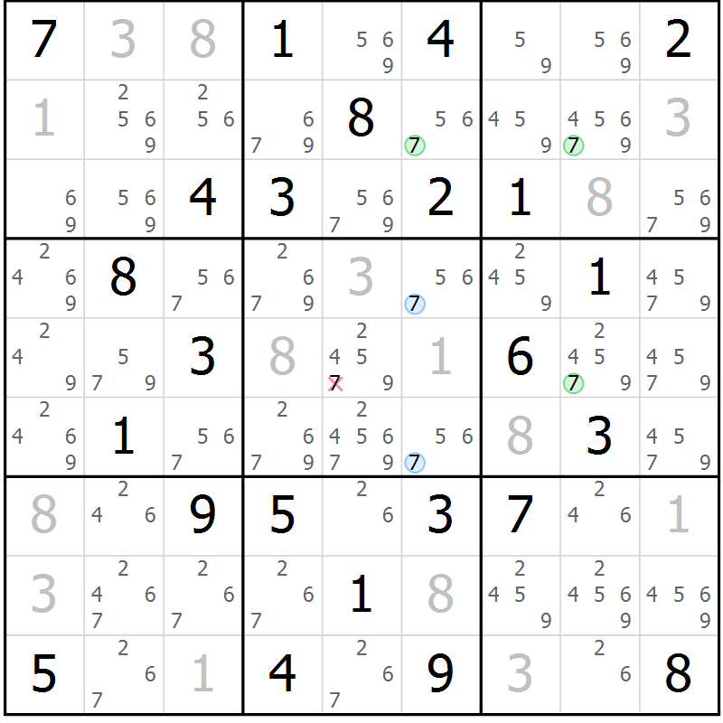 Position des candidats pour la solution de la Gr 67 page 70 du magazine de sudoku Maestro n° 099