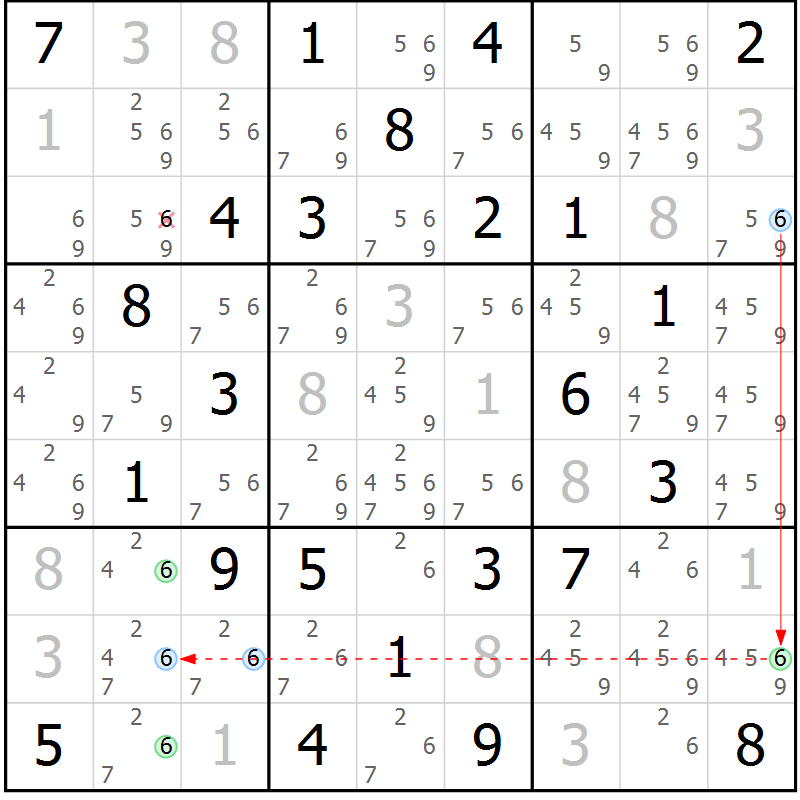 Position des candidats pour la solution de la Gr 67 page 70 du magazine de sudoku Maestro n° 099