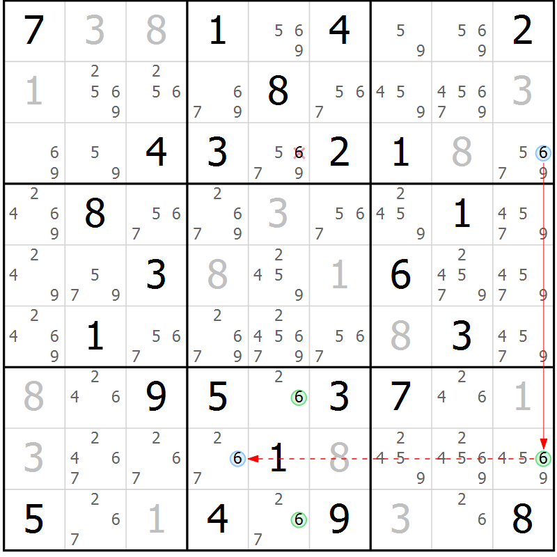 Position des candidats pour la solution de la Gr 67 page 70 du magazine de sudoku Maestro n° 099