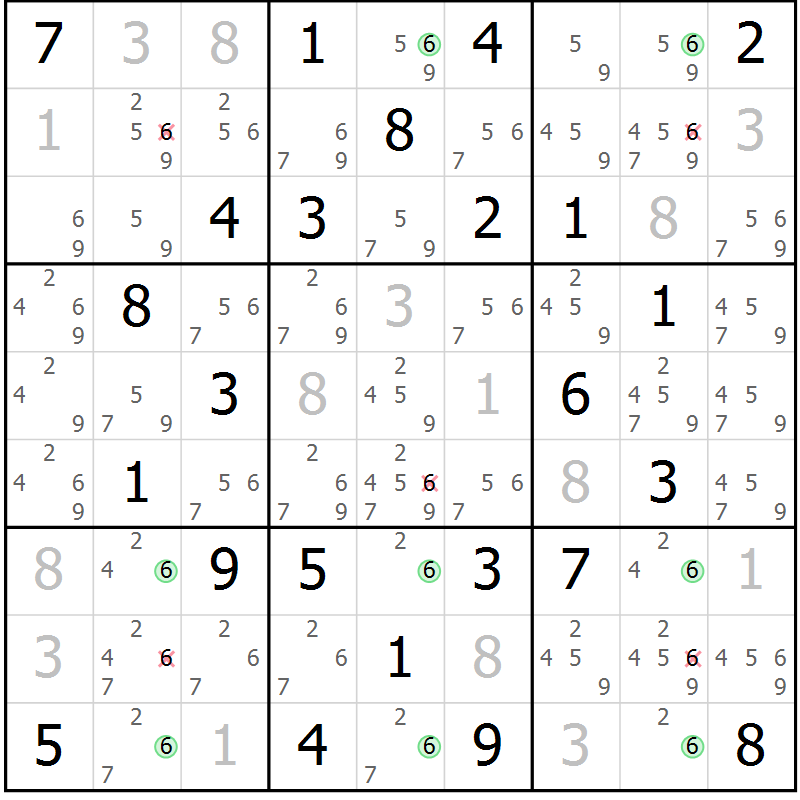 Position des candidats pour la solution de la Gr 67 page 70 du magazine de sudoku Maestro n° 099