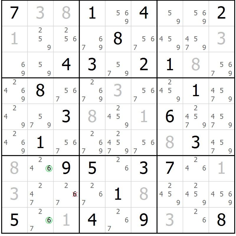 Position des candidats pour la solution de la Gr 67 page 70 du magazine de sudoku Maestro n° 099
