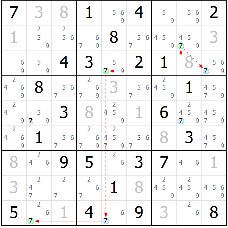 Position des candidats pour la solution de la Gr 67 page 70 du magazine de sudoku Maestro n° 099