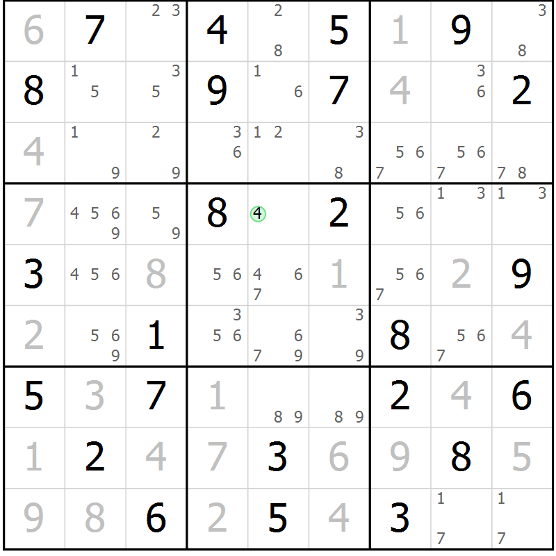 Position des candidats pour la solution de la Gr 68 page 71 du magazine de sudoku Maestro n° 099