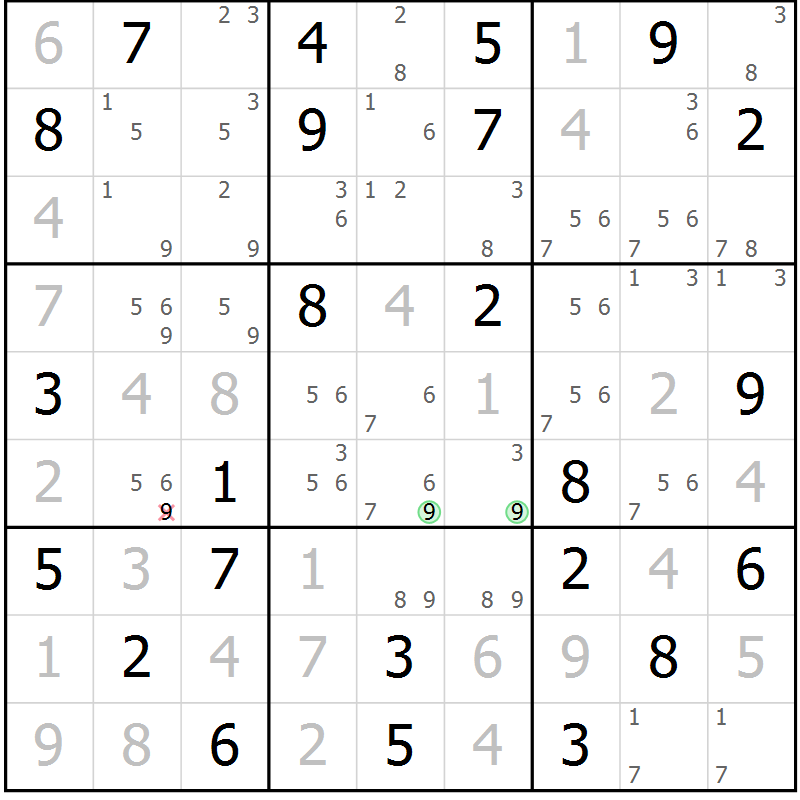 Position des candidats pour la solution de la Gr 68 page 71 du magazine de sudoku Maestro n° 099