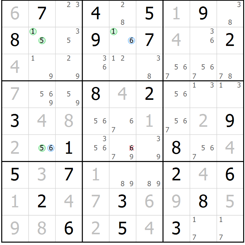 Position des candidats pour la solution de la Gr 68 page 71 du magazine de sudoku Maestro n° 099