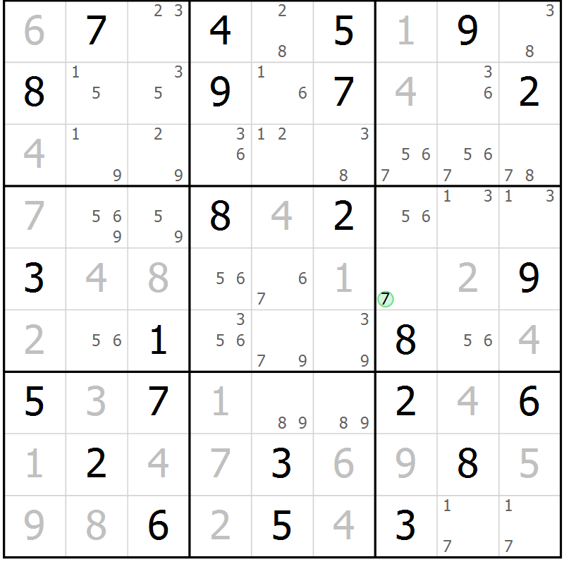 Position des candidats pour la solution de la Gr 68 page 71 du magazine de sudoku Maestro n° 099