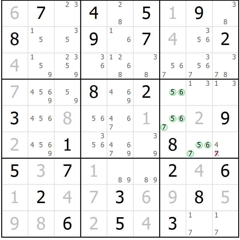 Position des candidats pour la solution de la Gr 68 page 71 du magazine de sudoku Maestro n° 099