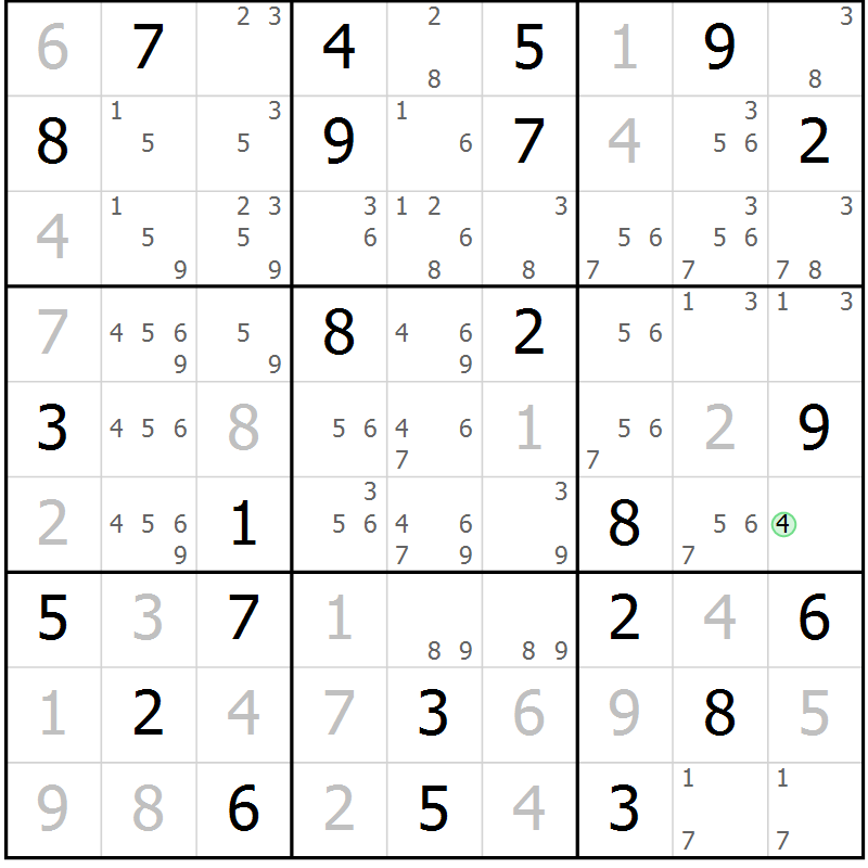 Position des candidats pour la solution de la Gr 68 page 71 du magazine de sudoku Maestro n° 099