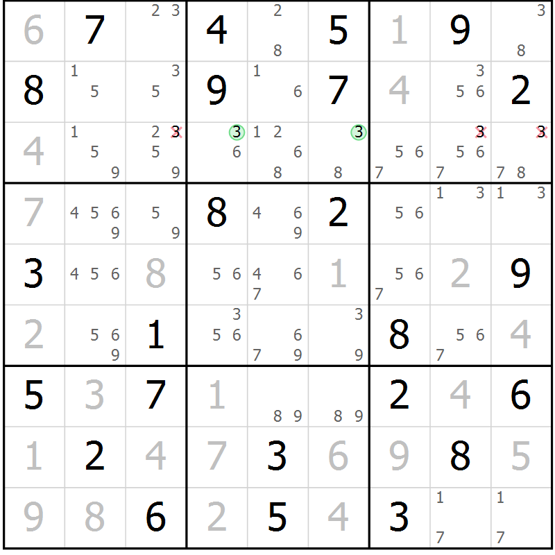 Position des candidats pour la solution de la Gr 68 page 71 du magazine de sudoku Maestro n° 099