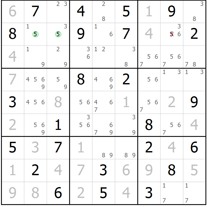 Position des candidats pour la solution de la Gr 68 page 71 du magazine de sudoku Maestro n° 099