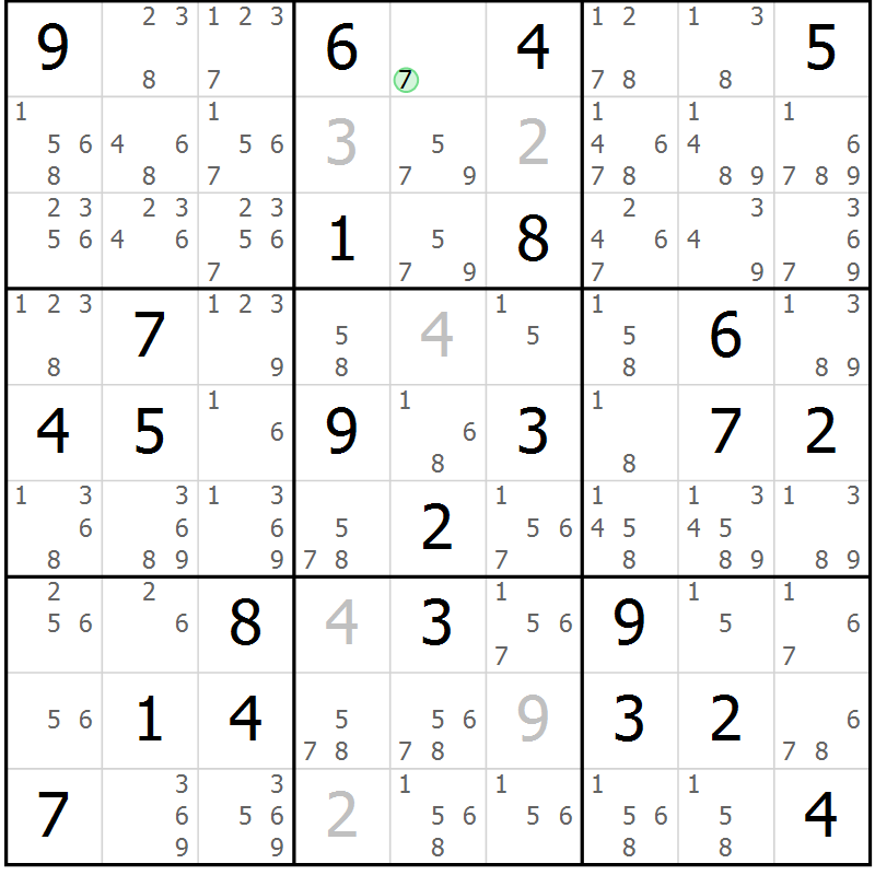 Position des candidats pour la solution de la Gr 69 page 72 du magazine de sudoku Maestro n° 099