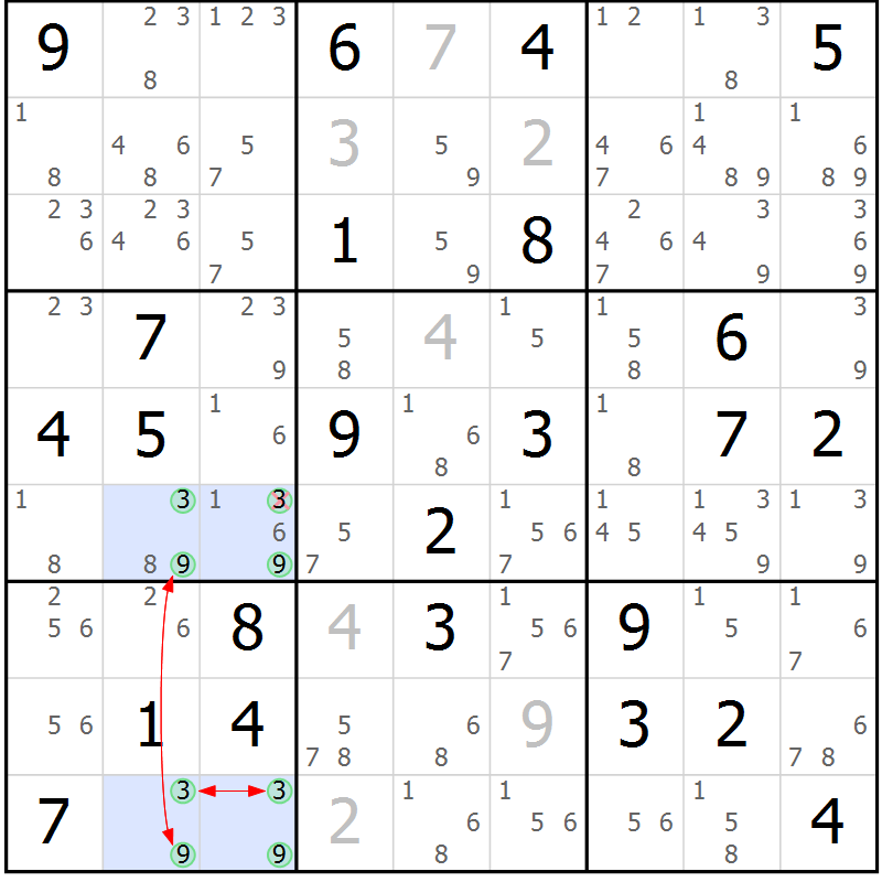 Position des candidats pour la solution de la Gr 69 page 72 du magazine de sudoku Maestro n° 099