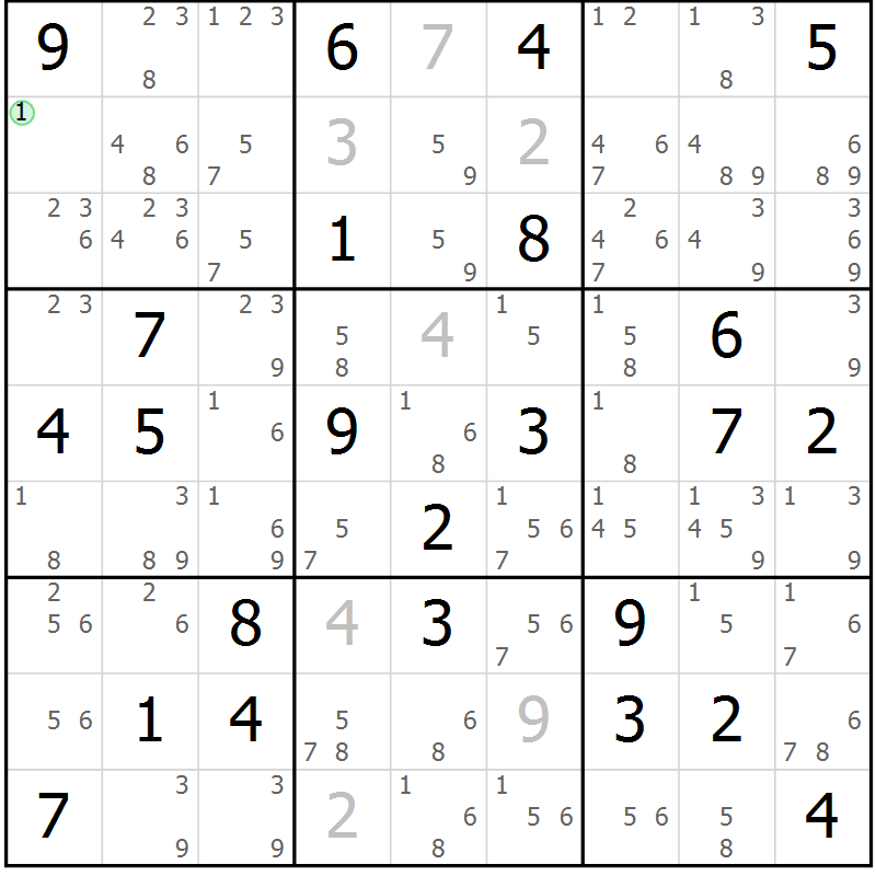 Position des candidats pour la solution de la Gr 69 page 72 du magazine de sudoku Maestro n° 099