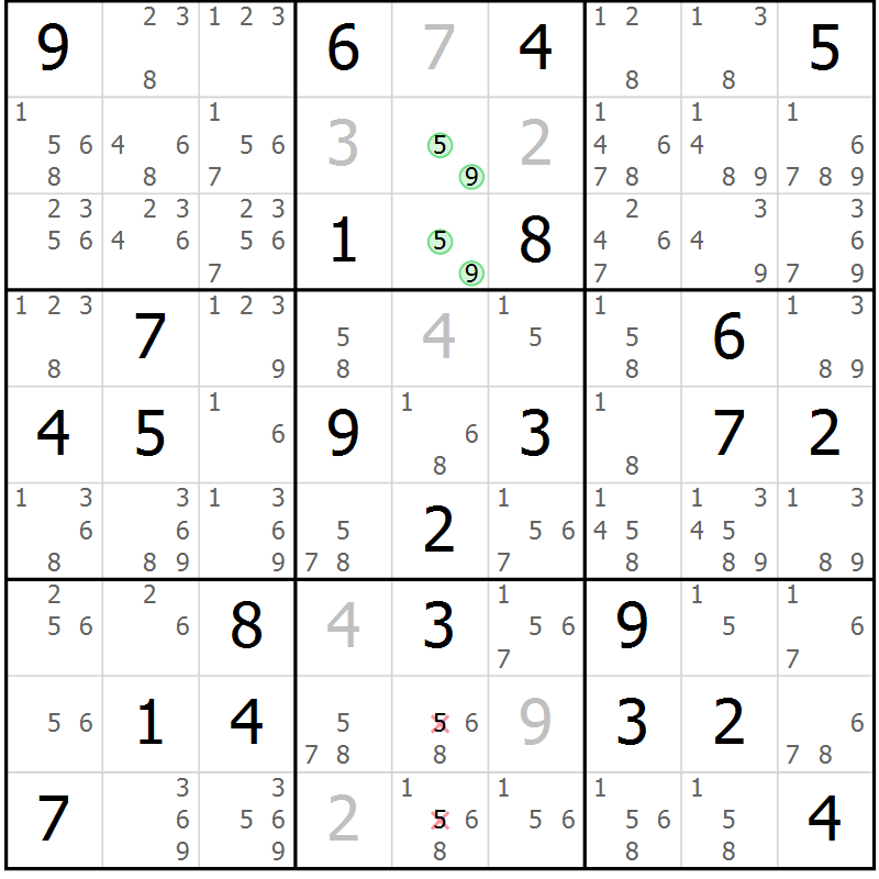 Position des candidats pour la solution de la Gr 69 page 72 du magazine de sudoku Maestro n° 099