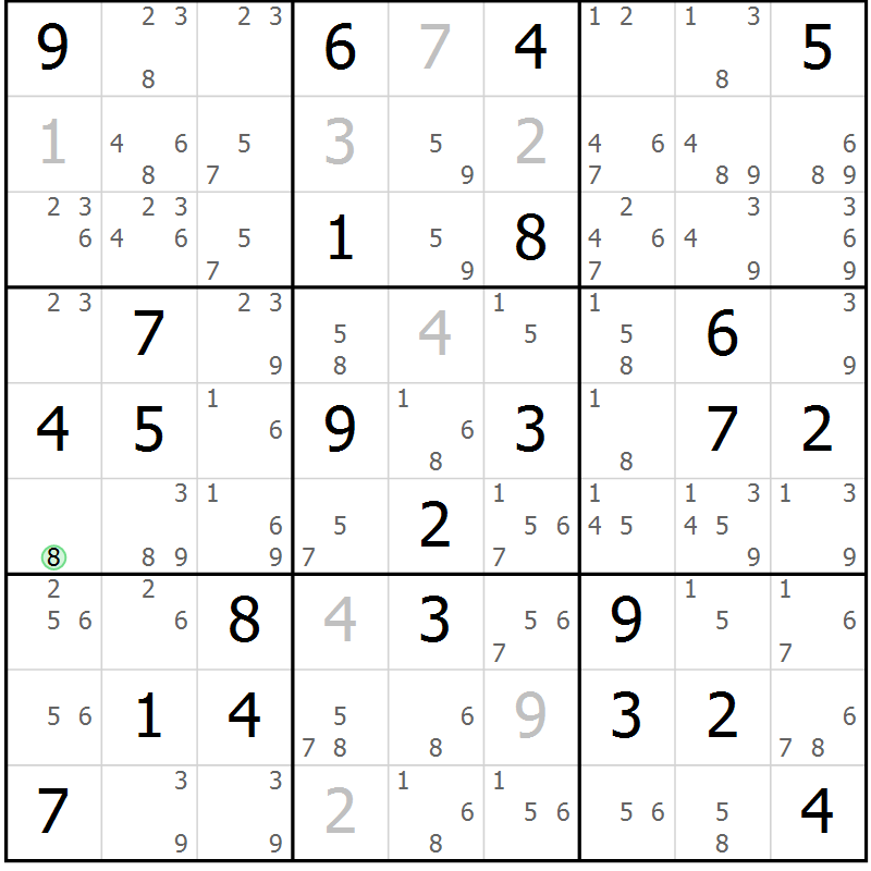 Position des candidats pour la solution de la Gr 69 page 72 du magazine de sudoku Maestro n° 099