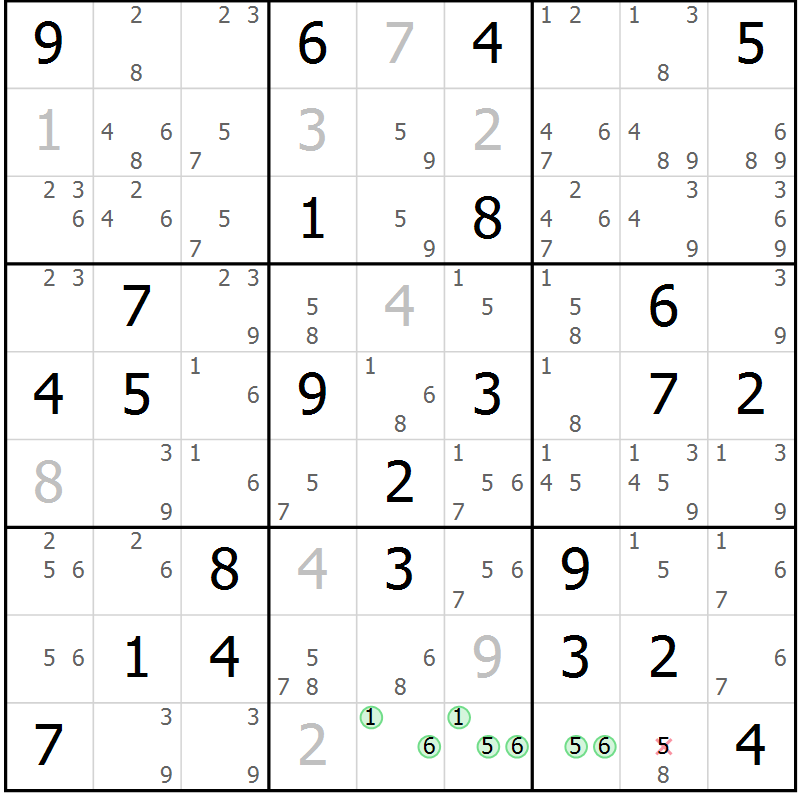 Position des candidats pour la solution de la Gr 69 page 72 du magazine de sudoku Maestro n° 099