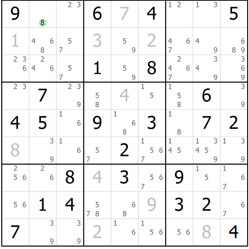 Position des candidats pour la solution de la Gr 69 page 72 du magazine de sudoku Maestro n° 099