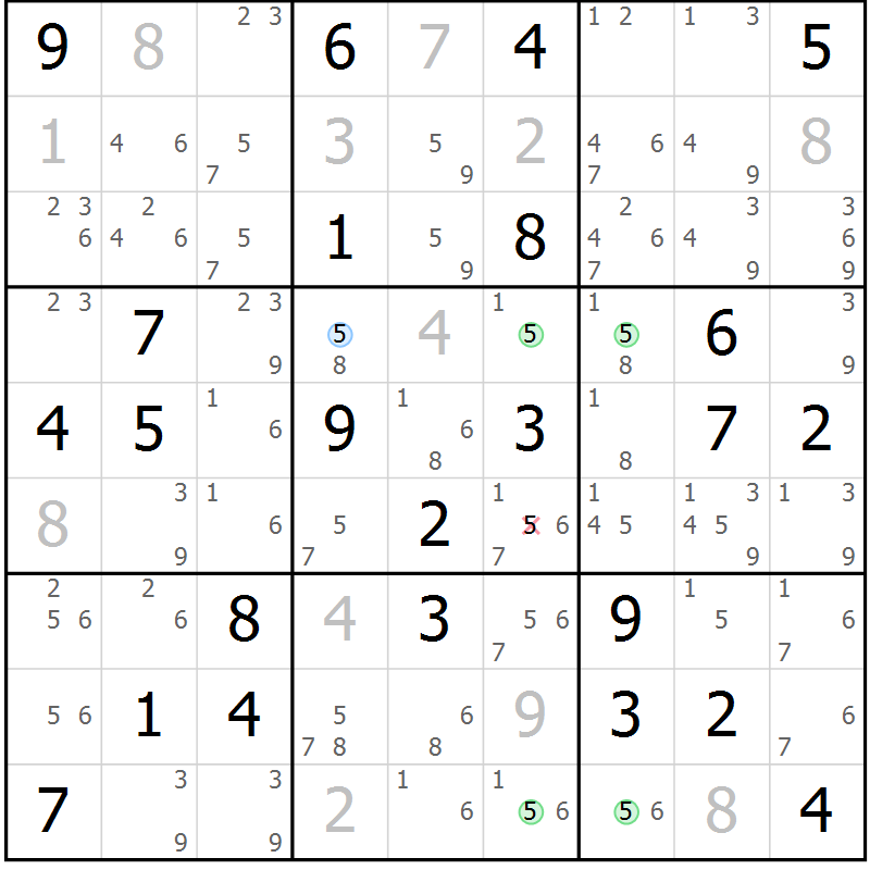 Position des candidats pour la solution de la Gr 69 page 72 du magazine de sudoku Maestro n° 099