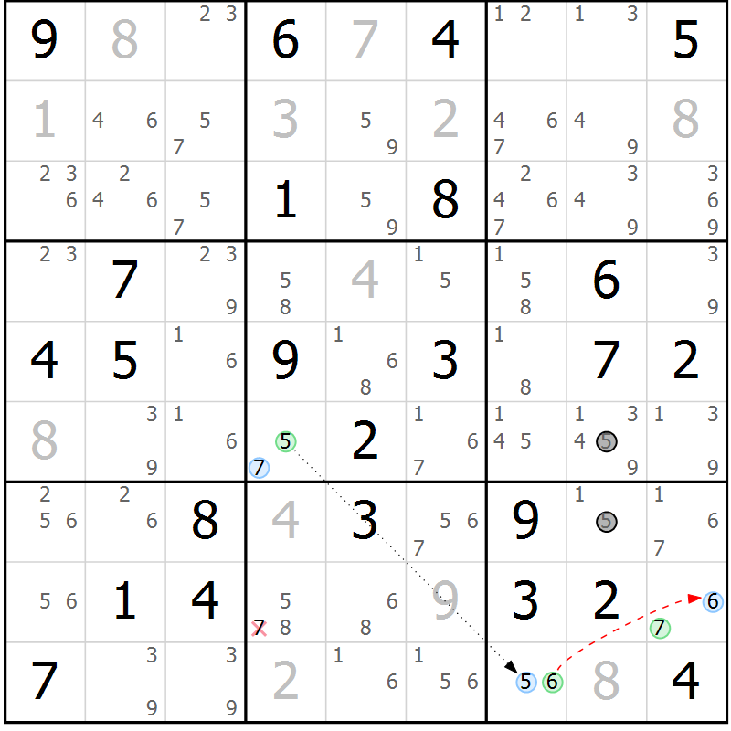Position des candidats pour la solution de la Gr 69 page 72 du magazine de sudoku Maestro n° 099