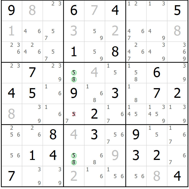 Position des candidats pour la solution de la Gr 69 page 72 du magazine de sudoku Maestro n° 099