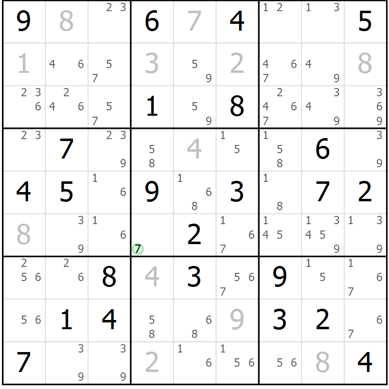 Position des candidats pour la solution de la Gr 69 page 72 du magazine de sudoku Maestro n° 099