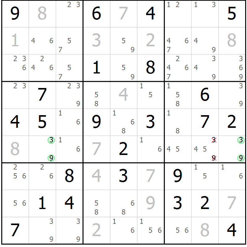 Position des candidats pour la solution de la Gr 69 page 72 du magazine de sudoku Maestro n° 099