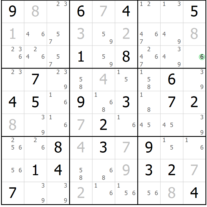 Position des candidats pour la solution de la Gr 69 page 72 du magazine de sudoku Maestro n° 099