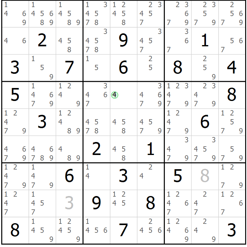 Position des candidats pour la solution de la Gr 7 page 10 du magazine de sudoku Maestro n° 099