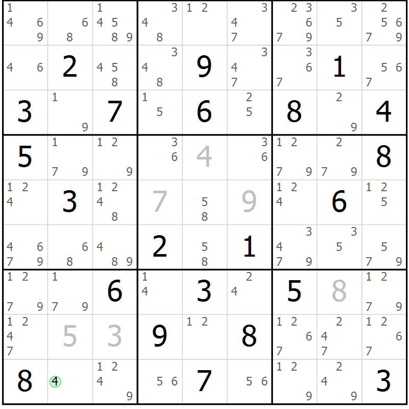 Position des candidats pour la solution de la Gr 7 page 10 du magazine de sudoku Maestro n° 099