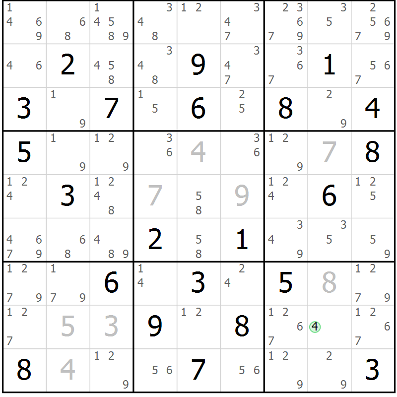 Position des candidats pour la solution de la Gr 7 page 10 du magazine de sudoku Maestro n° 099