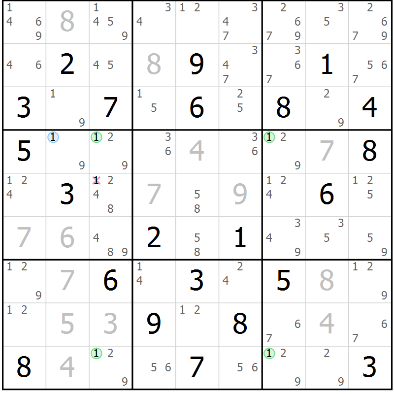 Position des candidats pour la solution de la Gr 7 page 10 du magazine de sudoku Maestro n° 099