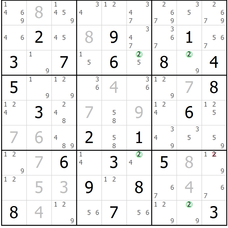 Position des candidats pour la solution de la Gr 7 page 10 du magazine de sudoku Maestro n° 099
