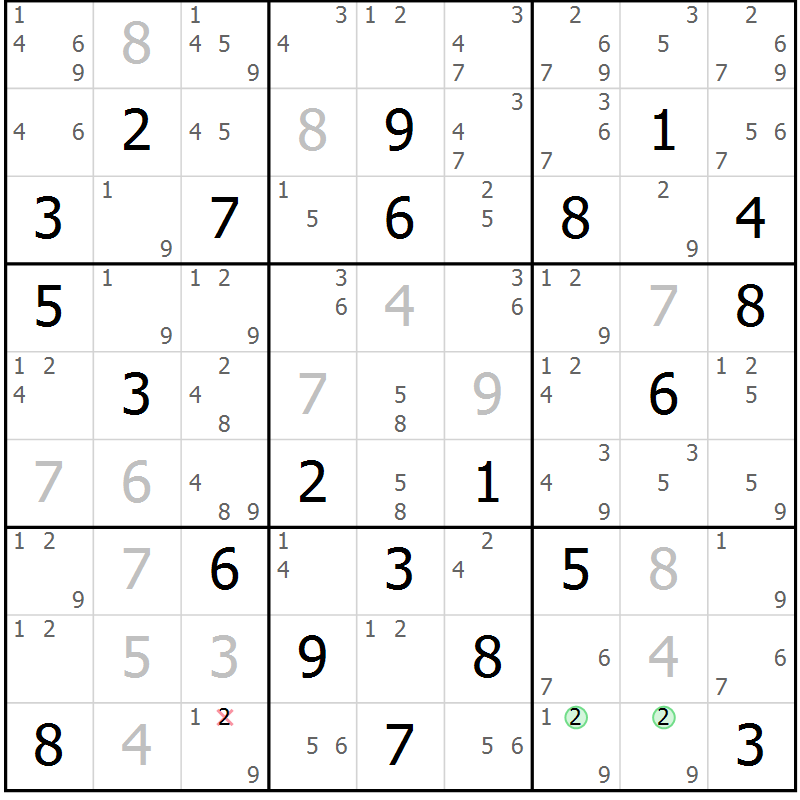 Position des candidats pour la solution de la Gr 7 page 10 du magazine de sudoku Maestro n° 099