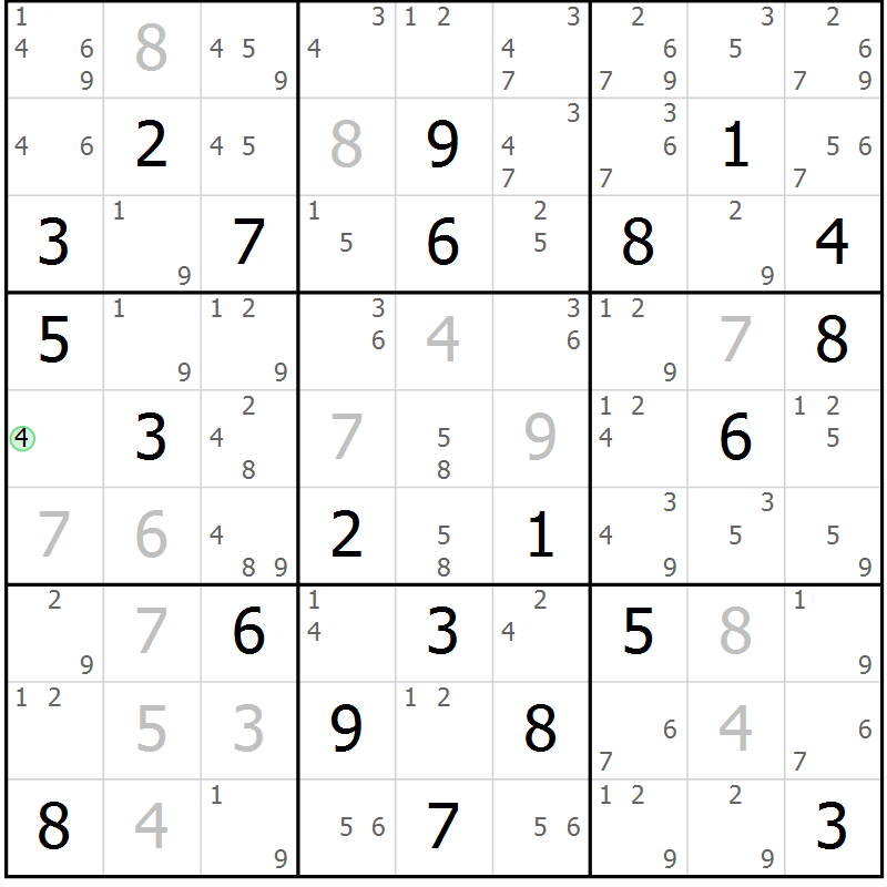 Position des candidats pour la solution de la Gr 7 page 10 du magazine de sudoku Maestro n° 099