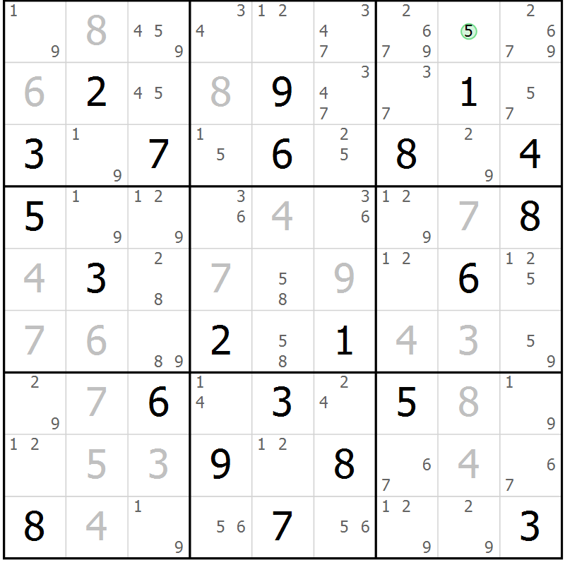 Position des candidats pour la solution de la Gr 7 page 10 du magazine de sudoku Maestro n° 099