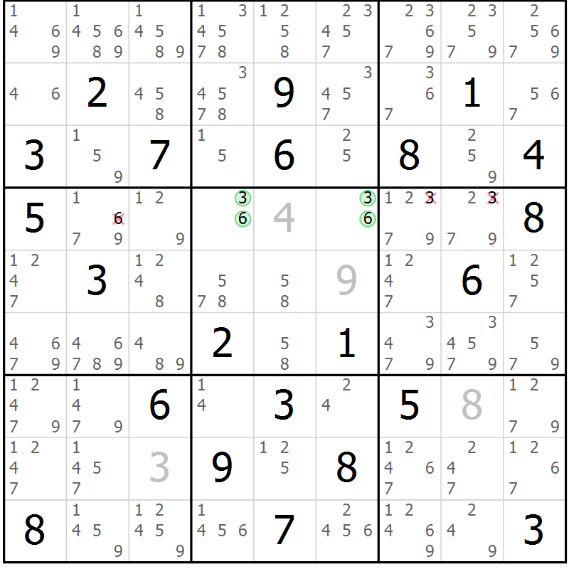 Position des candidats pour la solution de la Gr 7 page 10 du magazine de sudoku Maestro n° 099