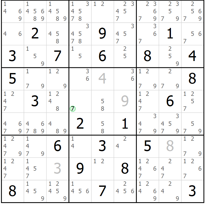 Position des candidats pour la solution de la Gr 7 page 10 du magazine de sudoku Maestro n° 099