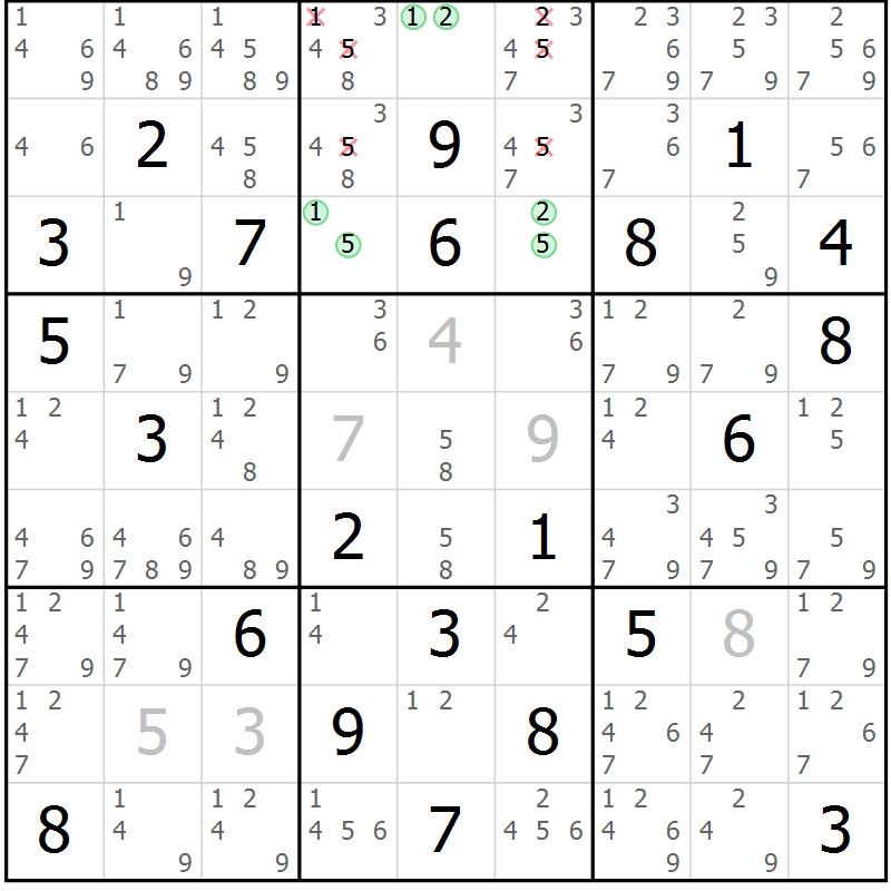 Position des candidats pour la solution de la Gr 7 page 10 du magazine de sudoku Maestro n° 099