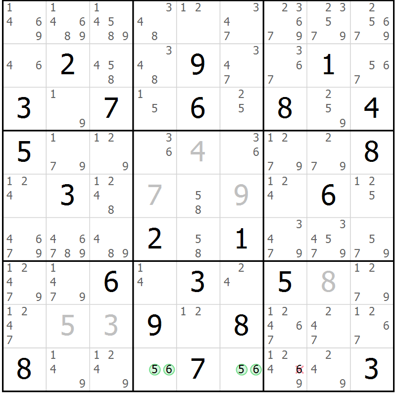 Position des candidats pour la solution de la Gr 7 page 10 du magazine de sudoku Maestro n° 099