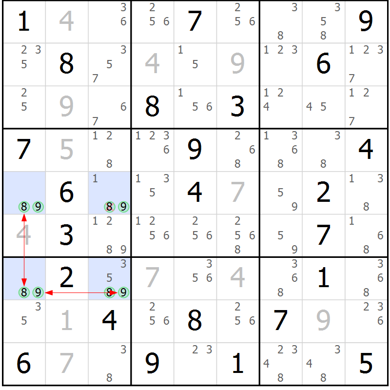 Position des candidats pour la solution de la Gr 70 page 73 du magazine de sudoku Maestro n° 099