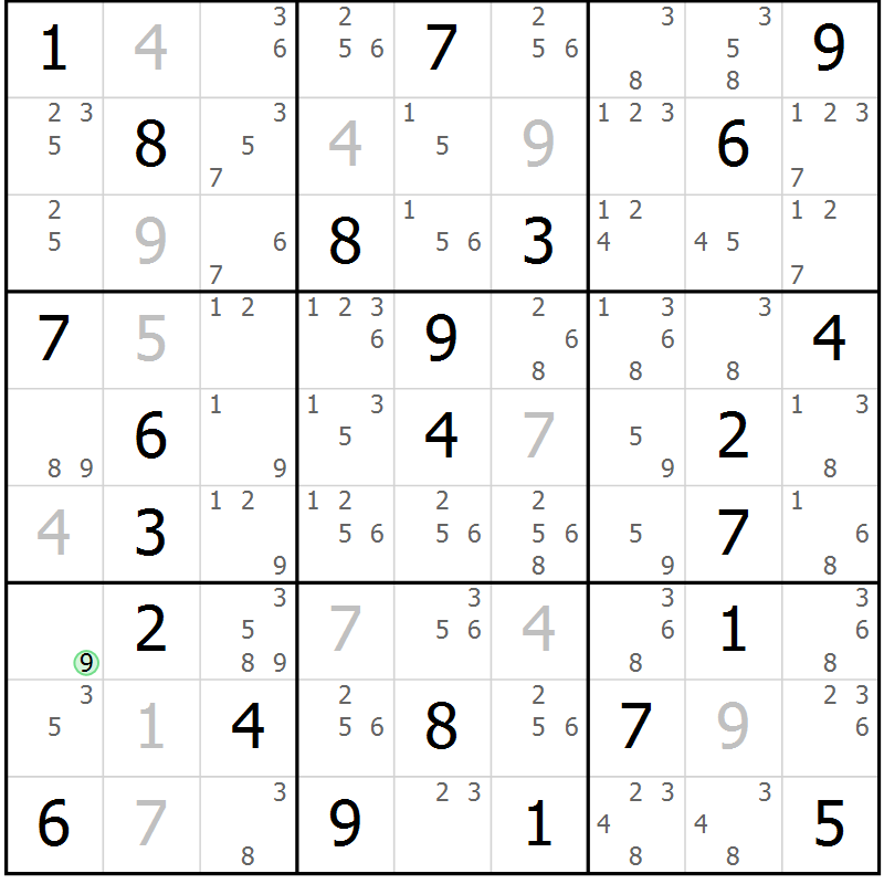 Position des candidats pour la solution de la Gr 70 page 73 du magazine de sudoku Maestro n° 099