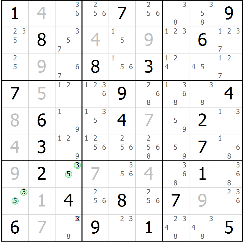 Position des candidats pour la solution de la Gr 70 page 73 du magazine de sudoku Maestro n° 099