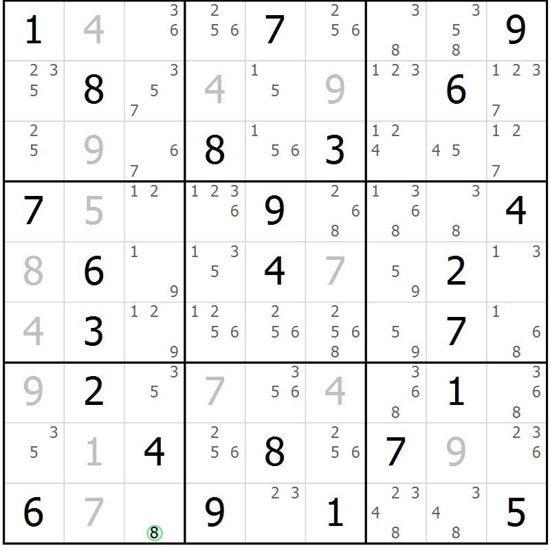 Position des candidats pour la solution de la Gr 70 page 73 du magazine de sudoku Maestro n° 099