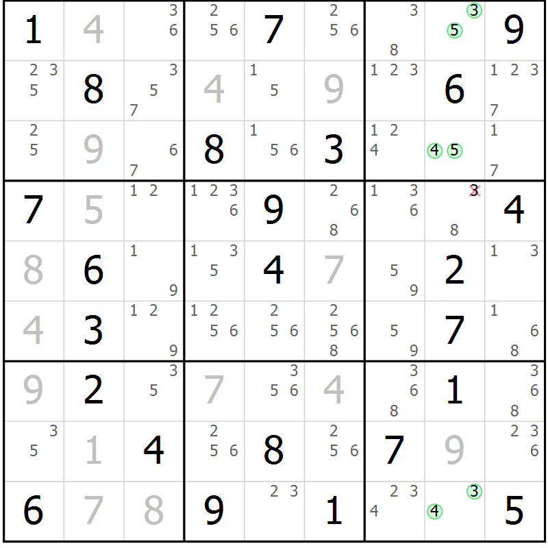 Position des candidats pour la solution de la Gr 70 page 73 du magazine de sudoku Maestro n° 099