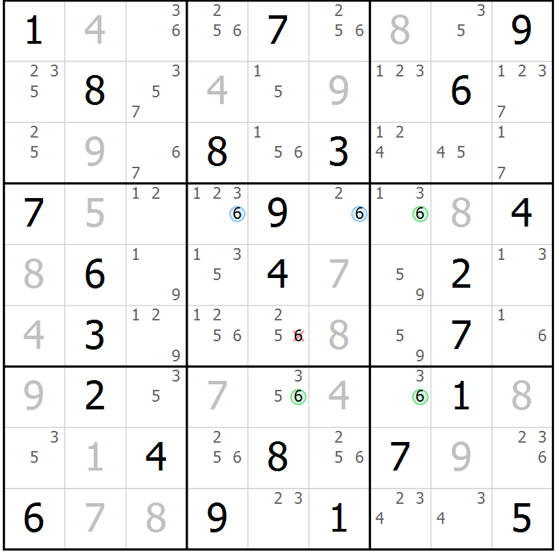 Position des candidats pour la solution de la Gr 70 page 73 du magazine de sudoku Maestro n° 099