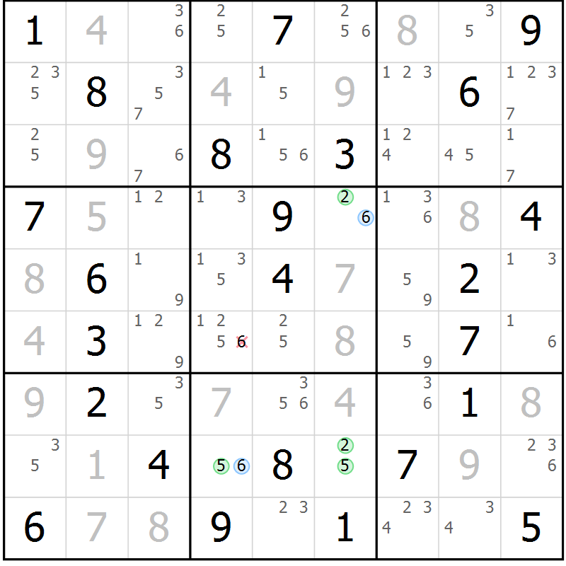 Position des candidats pour la solution de la Gr 70 page 73 du magazine de sudoku Maestro n° 099