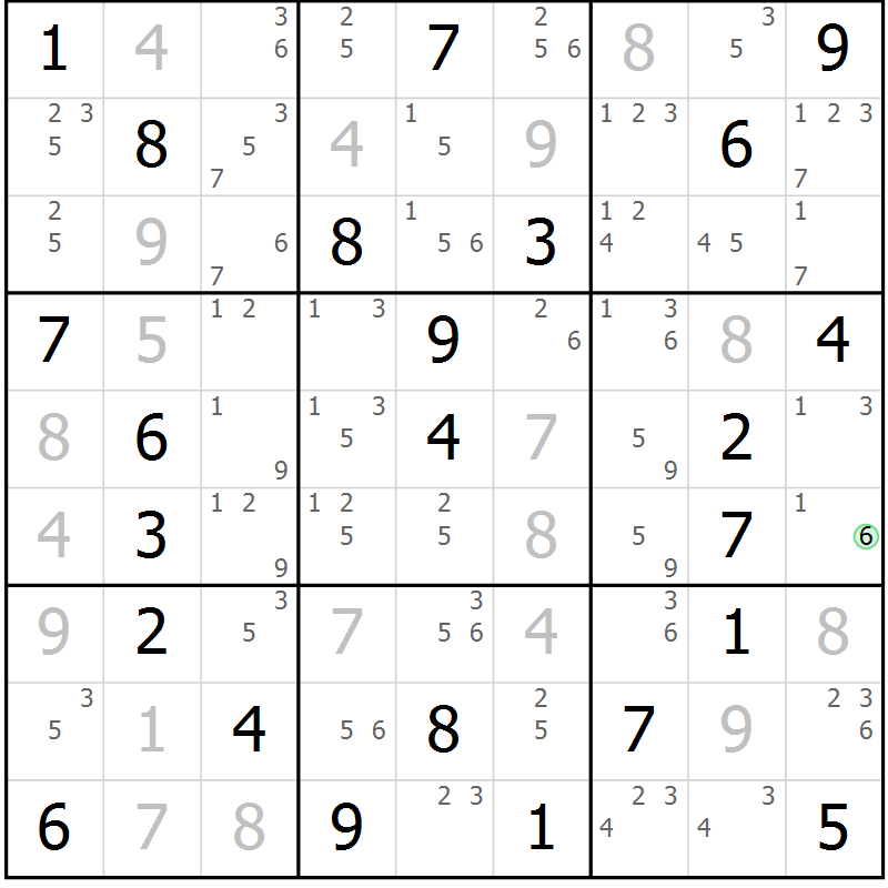 Position des candidats pour la solution de la Gr 70 page 73 du magazine de sudoku Maestro n° 099