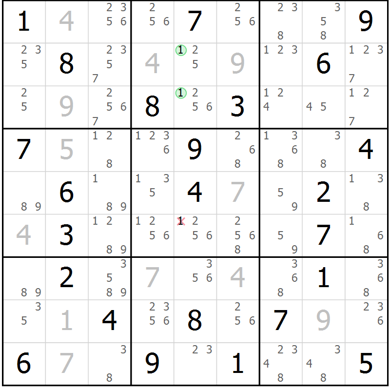 Position des candidats pour la solution de la Gr 70 page 73 du magazine de sudoku Maestro n° 099